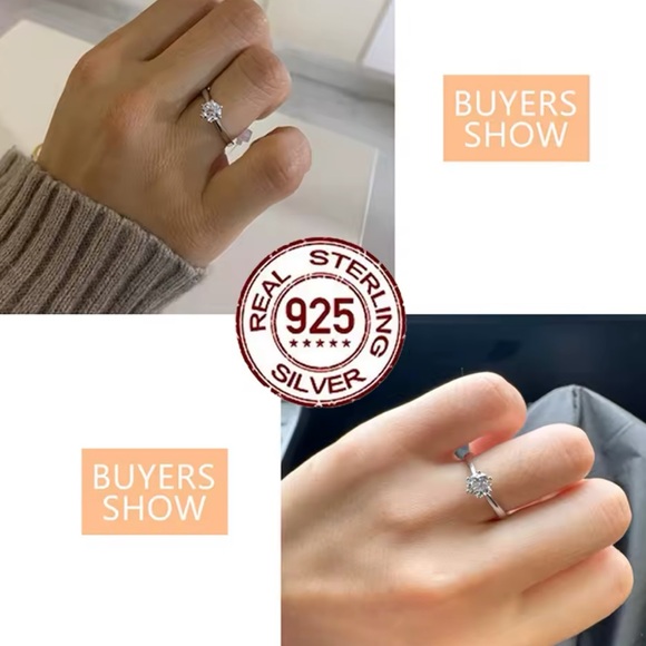 Stunning 925 Sterling Silver Classic Solitaire Engagement Ring - Picture 3 of 12
